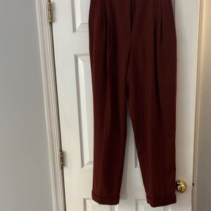 Elegant Burgundy Straight Leg Pants, pleated with a cuff
